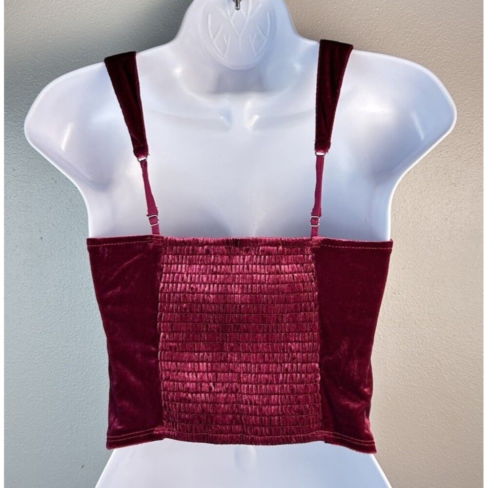 Abercrombie & Fitch Velvet Crop Top W Small Burgundy  Smocked Back Tank - Picture 3 of 9